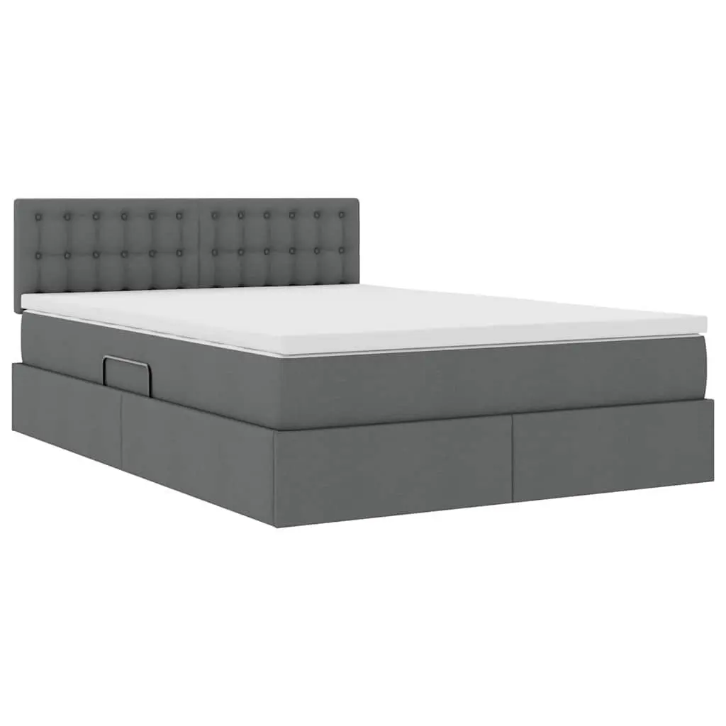 Storage Bed Dark Grey Upholstered Frame 152x203cm with Gas Lift Mechanism and Medium Firm Mattress