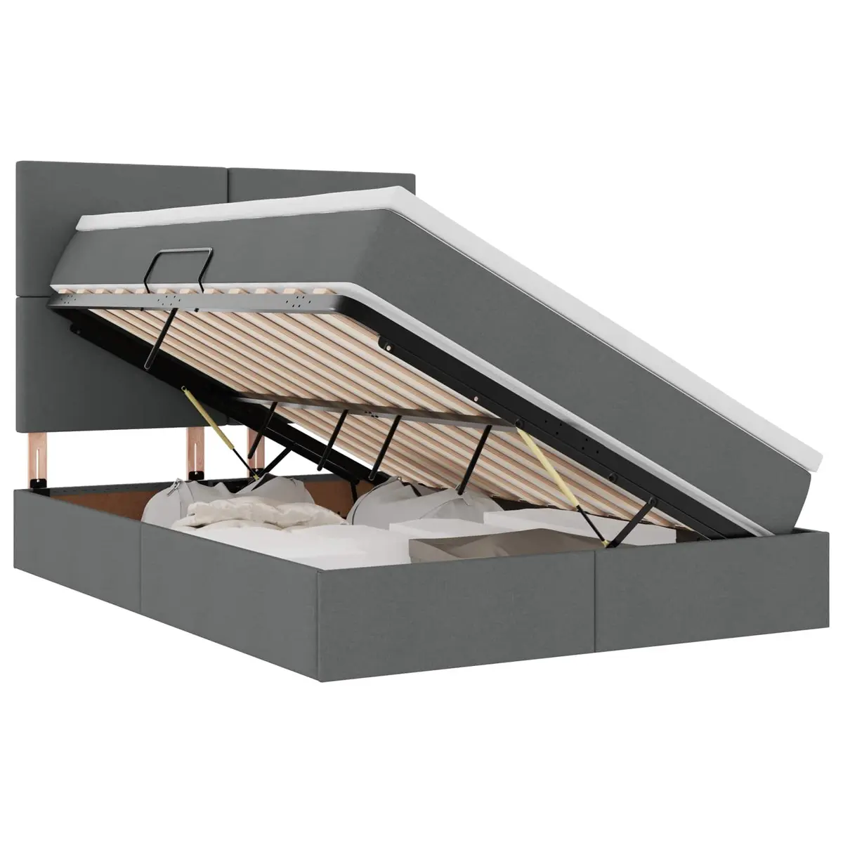 Storage Bed Metal Frame Grey 153 x 203 cm Hydraulic Lift with Headboard