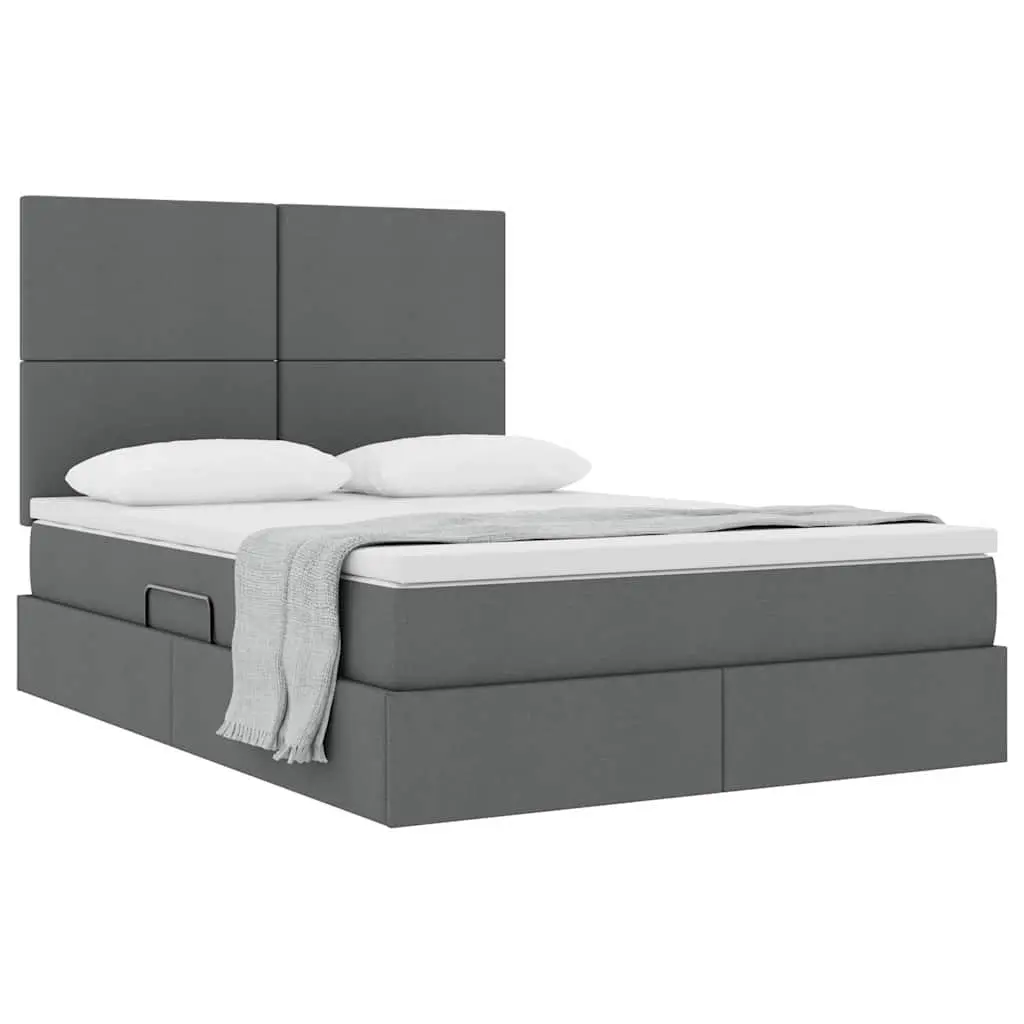 Storage Bed Metal Frame Grey 153 x 203 cm Hydraulic Lift with Headboard