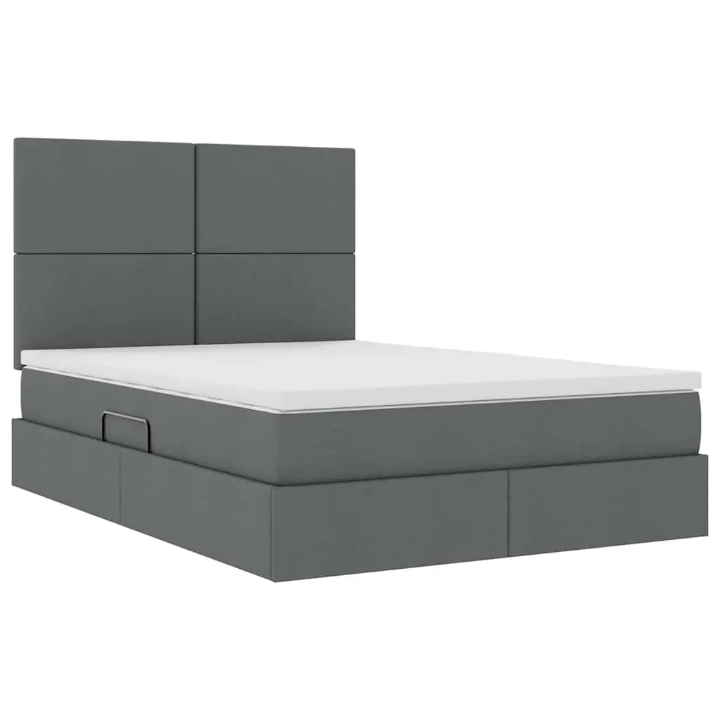 Storage Bed Metal Frame Grey 153 x 203 cm Hydraulic Lift with Headboard