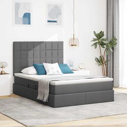 Storage Bed with Headboard Grey 153 x 203 cm Hydraulic Lift Under-Bed Space
