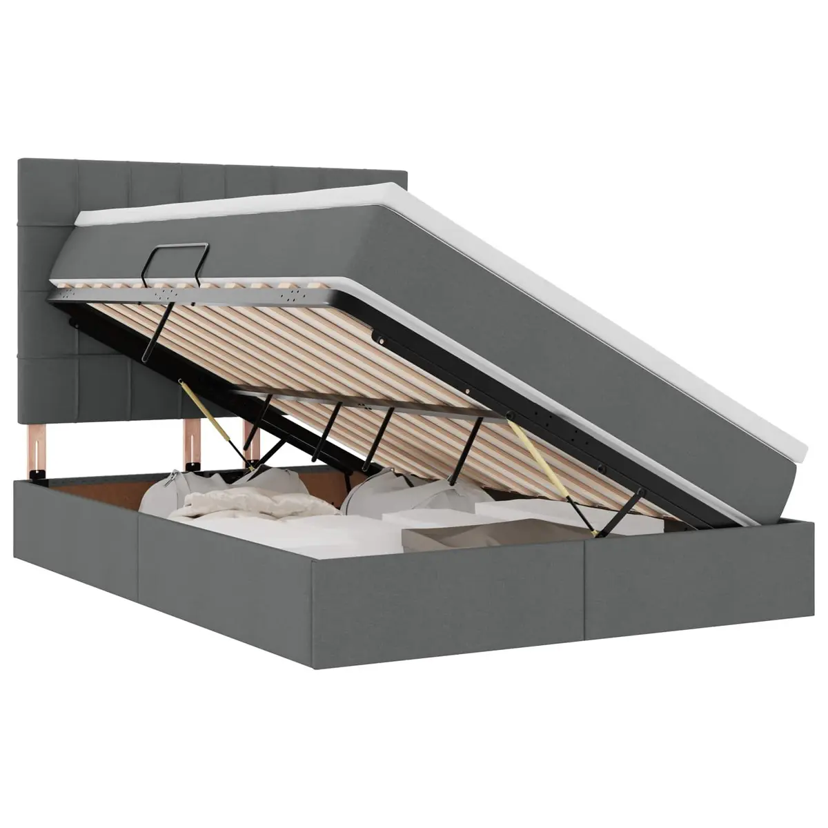 Storage Bed Hydraulic Lift Grey 153 x 203 cm Metal Frame