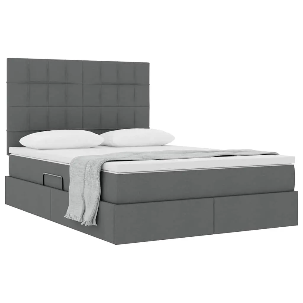 Storage Bed Hydraulic Lift Grey 153 x 203 cm Metal Frame