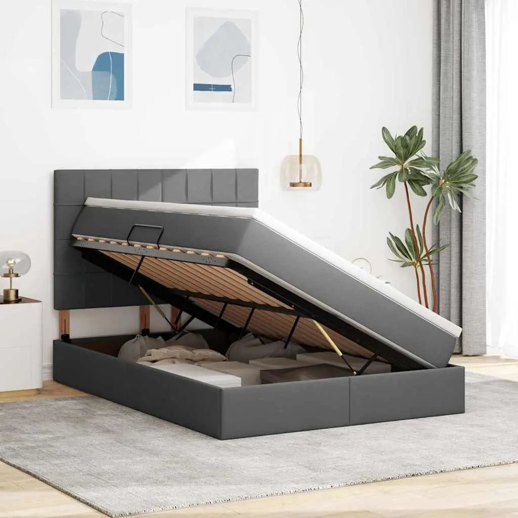 Storage Bed Hydraulic Lift Grey 153 x 203 cm Metal Frame