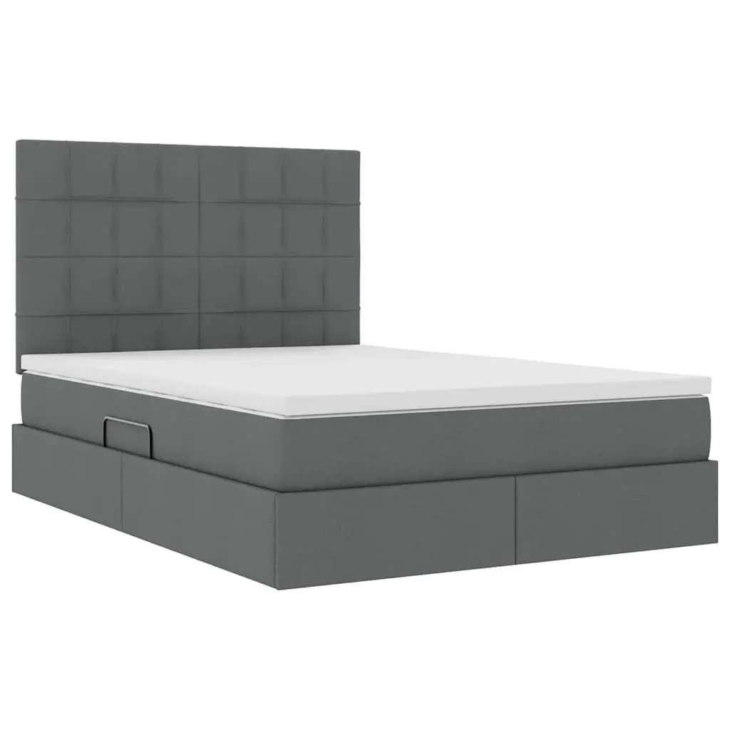 Storage Bed Hydraulic Lift Grey 153 x 203 cm Metal Frame