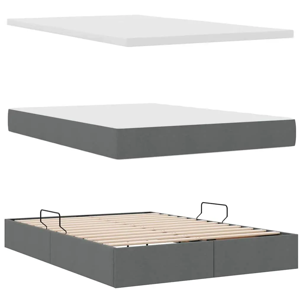 Storage Bed Hydraulic Lift Grey 153 x 203 cm Metal Frame