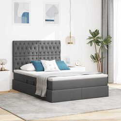 Storage Bed with Headboard Grey 153x203cm Hydraulic Lift Under Bed Drawers