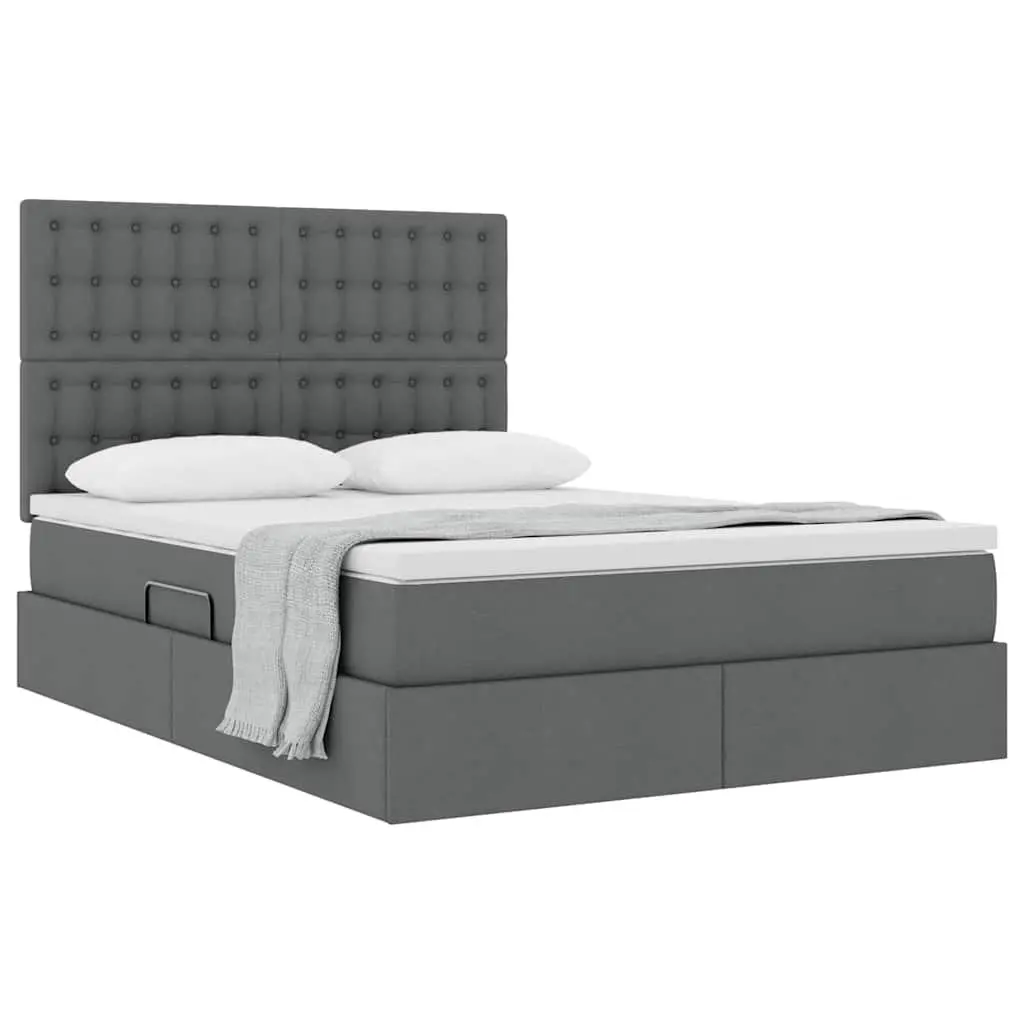 Hydraulic Lift Storage Bed Grey Metal Frame 153x203cm with Headboard and Under-Bed Compartment for Maximizing Bedroom Space