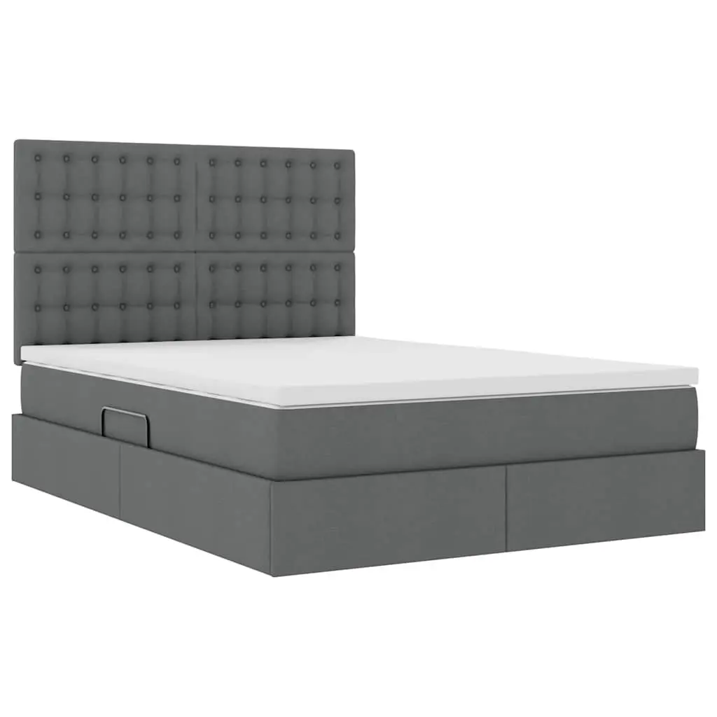 Hydraulic Lift Storage Bed Grey Metal Frame 153x203cm with Headboard and Under-Bed Compartment for Maximizing Bedroom Space