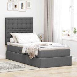 Practical Grey Storage Bed with Headboard 107x203cm