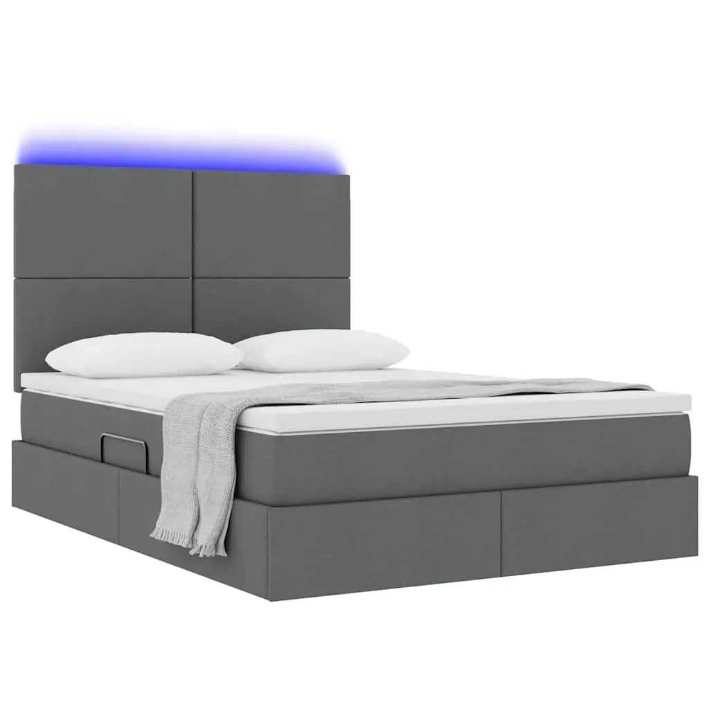 LED Storage Bed with Mattress Dark Grey 152 x 203 cm Modern Bedroom Furniture