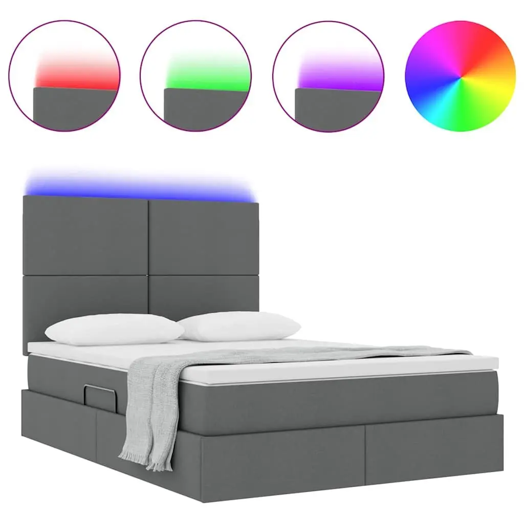 LED Storage Bed with Mattress Dark Grey 152 x 203 cm Modern Bedroom Furniture