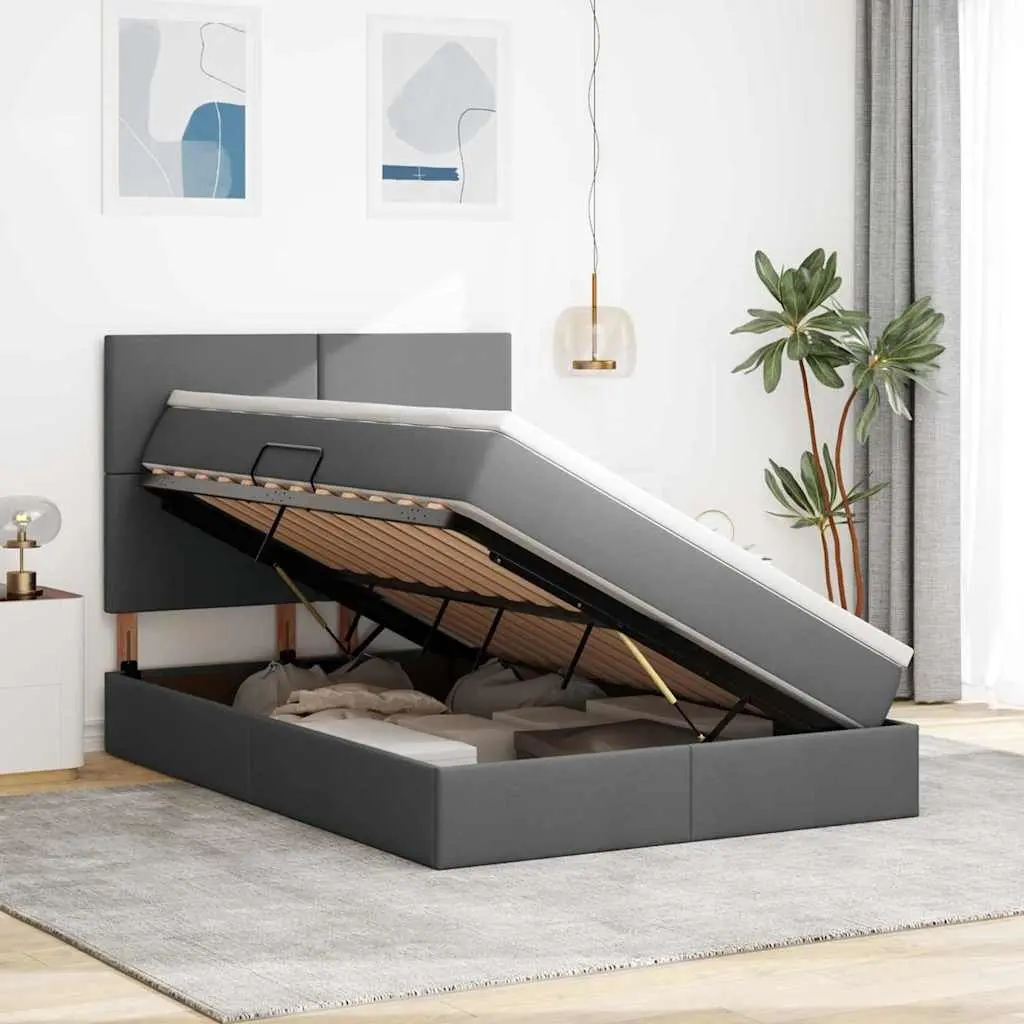 LED Storage Bed with Mattress Dark Grey 152 x 203 cm Modern Bedroom Furniture