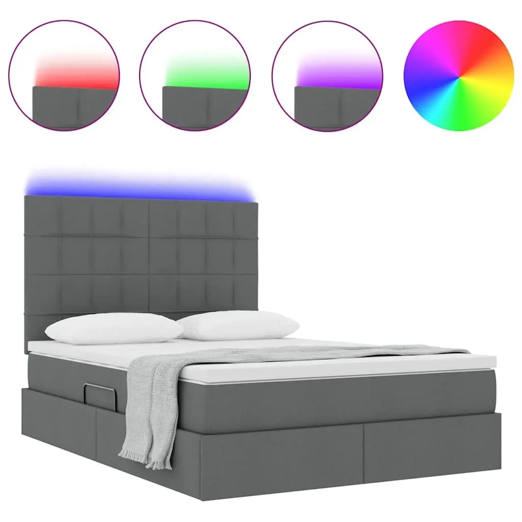 LED Storage Bed with Mattress Dark Grey 152 x 203 cm Upholstered Frame Bedroom