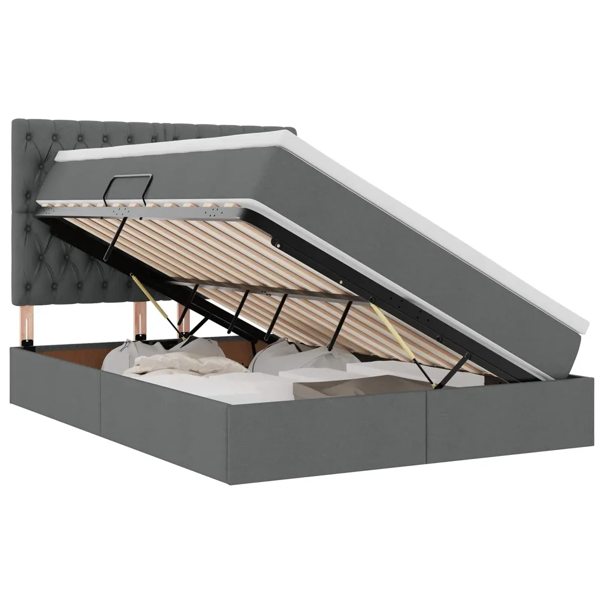 LED Storage Bed with Mattress Dark Grey 152x203cm Padded Headboard Underbed