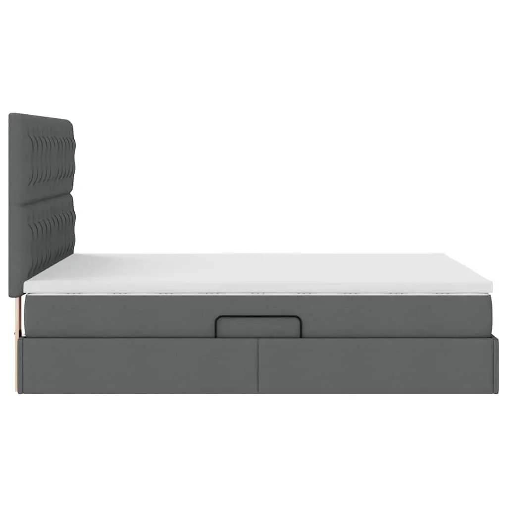 LED Storage Bed with Mattress Dark Grey 152x203cm Padded Headboard Underbed