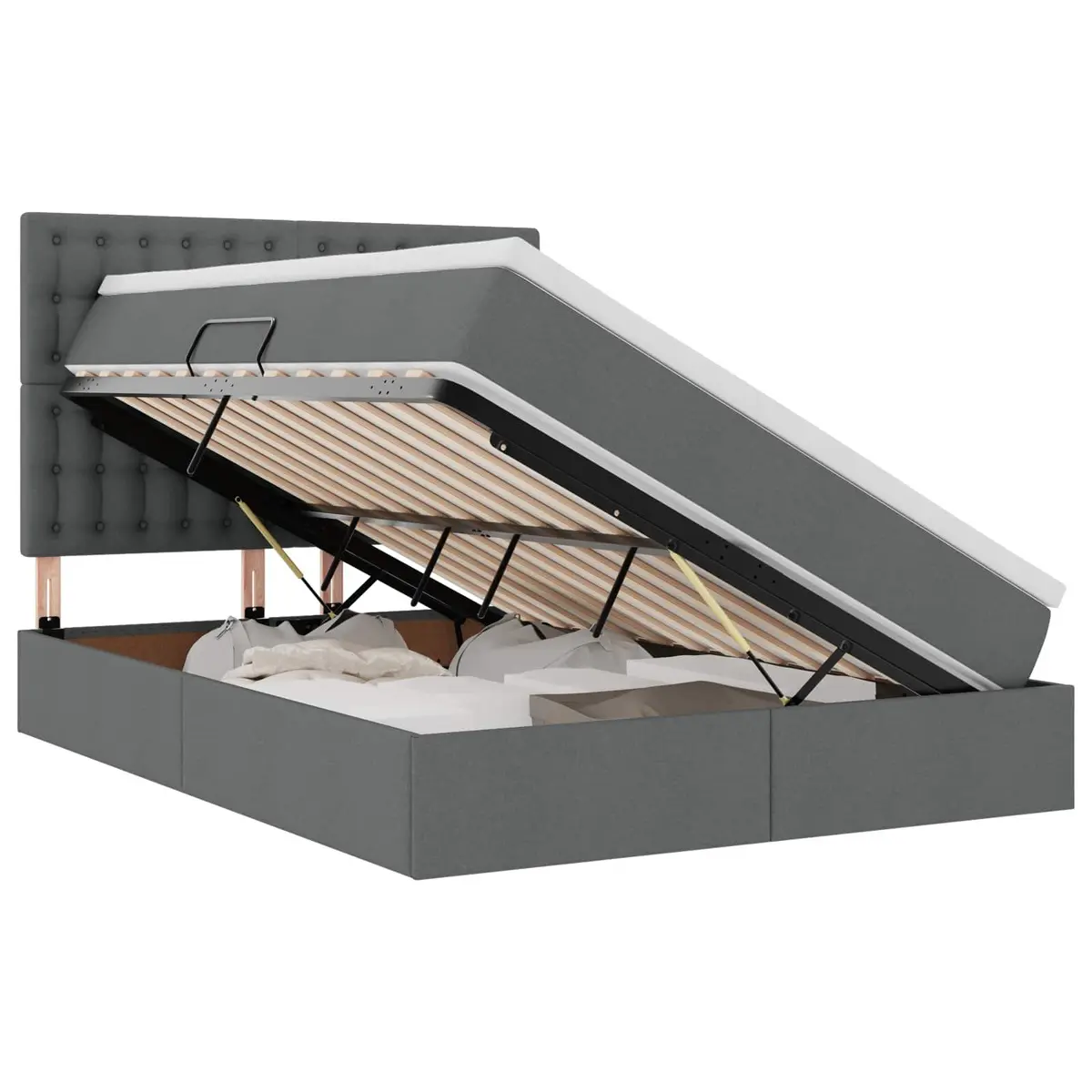 LED Storage Bed with Mattress Dark Grey Queen Size Upholstered Headboard