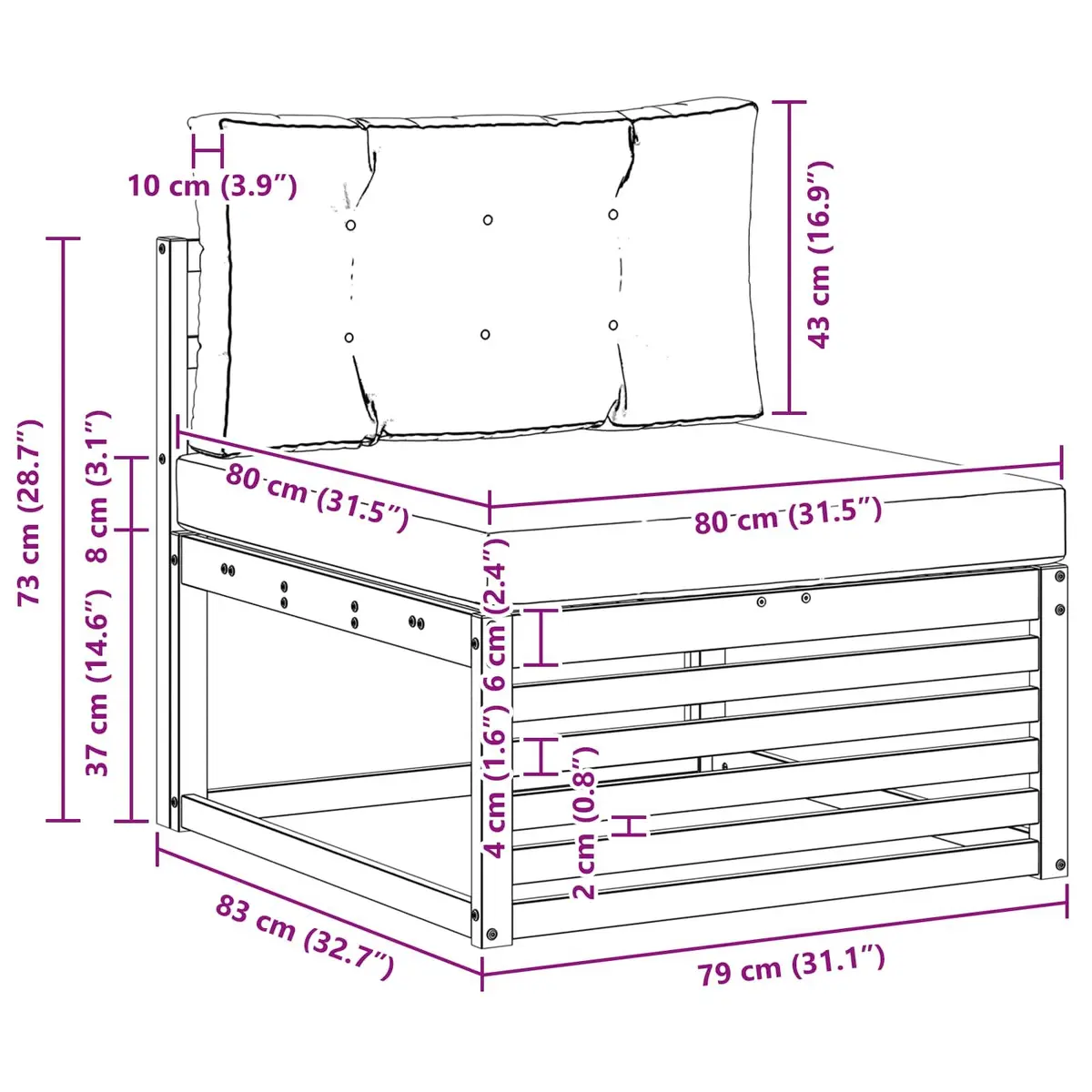 Outdoor Sofa Set Solid Acacia Wood 3 Piece Modular Natural Anthracite Garden Furniture
