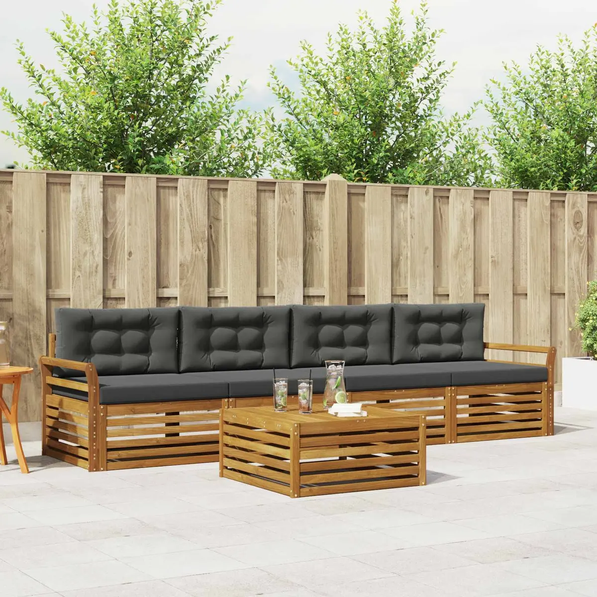 Outdoor Sofa Set 5 Piece Garden Furniture Armchair Cushion Natural Anthracite