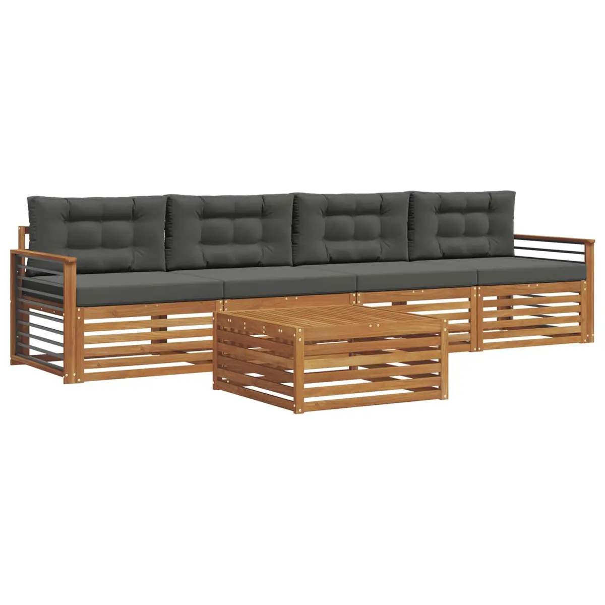 Outdoor Sofa Set Solid Acacia Wood Modular 5 Pieces Natural Anthracite