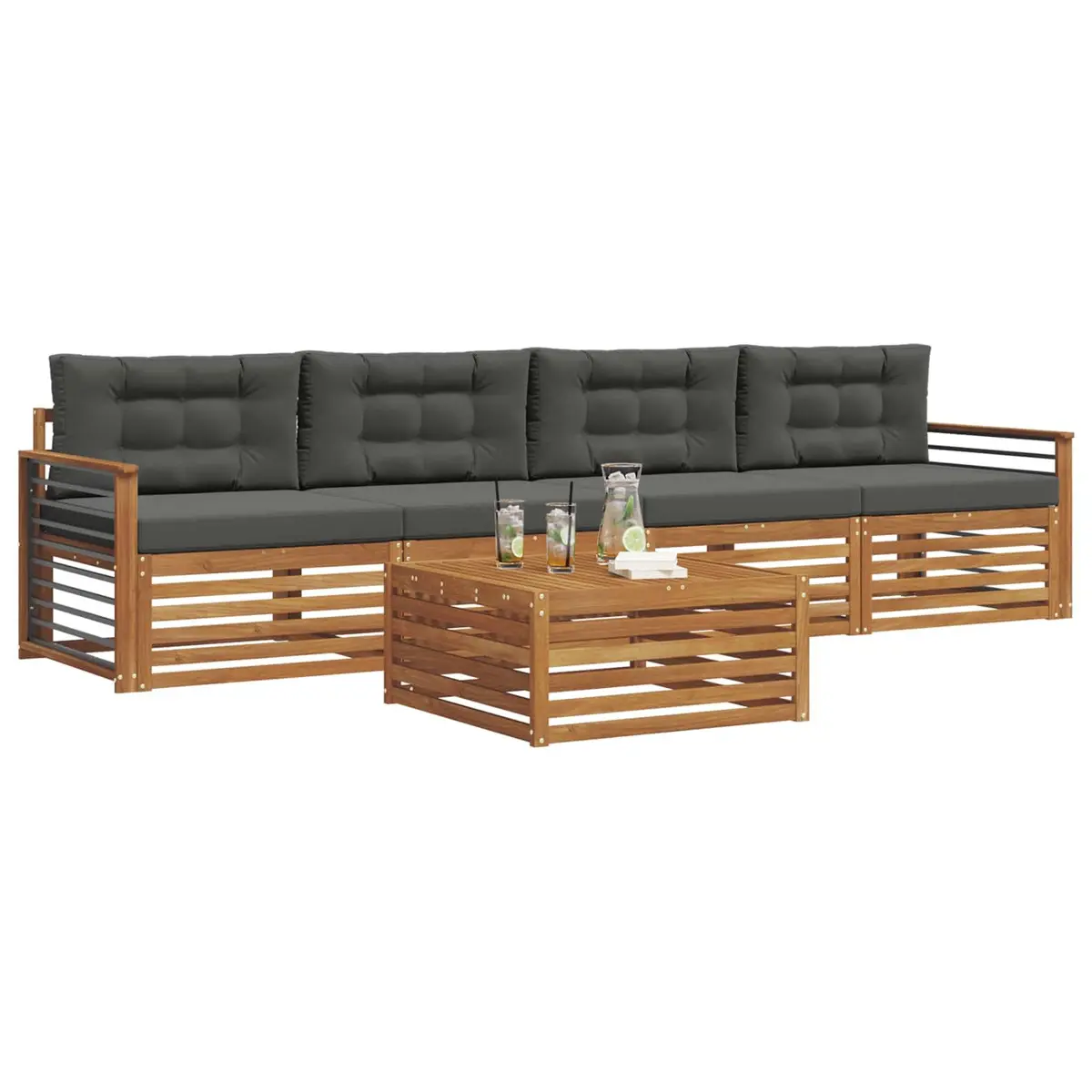 Outdoor Sofa Set Solid Acacia Wood Modular 5 Pieces Natural Anthracite