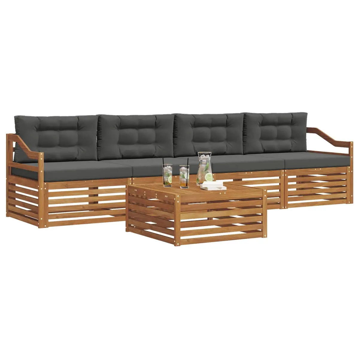 Outdoor Sofa Set Modular Acacia Wood 5-Piece Natural and Anthracite