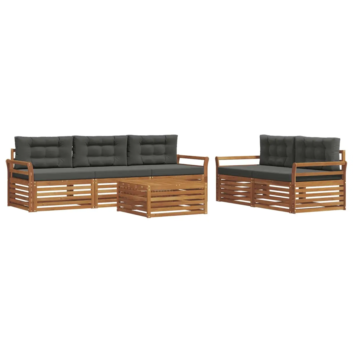 Outdoor Sofa Set Modular Acacia Wood 6 Piece Natural Anthracite