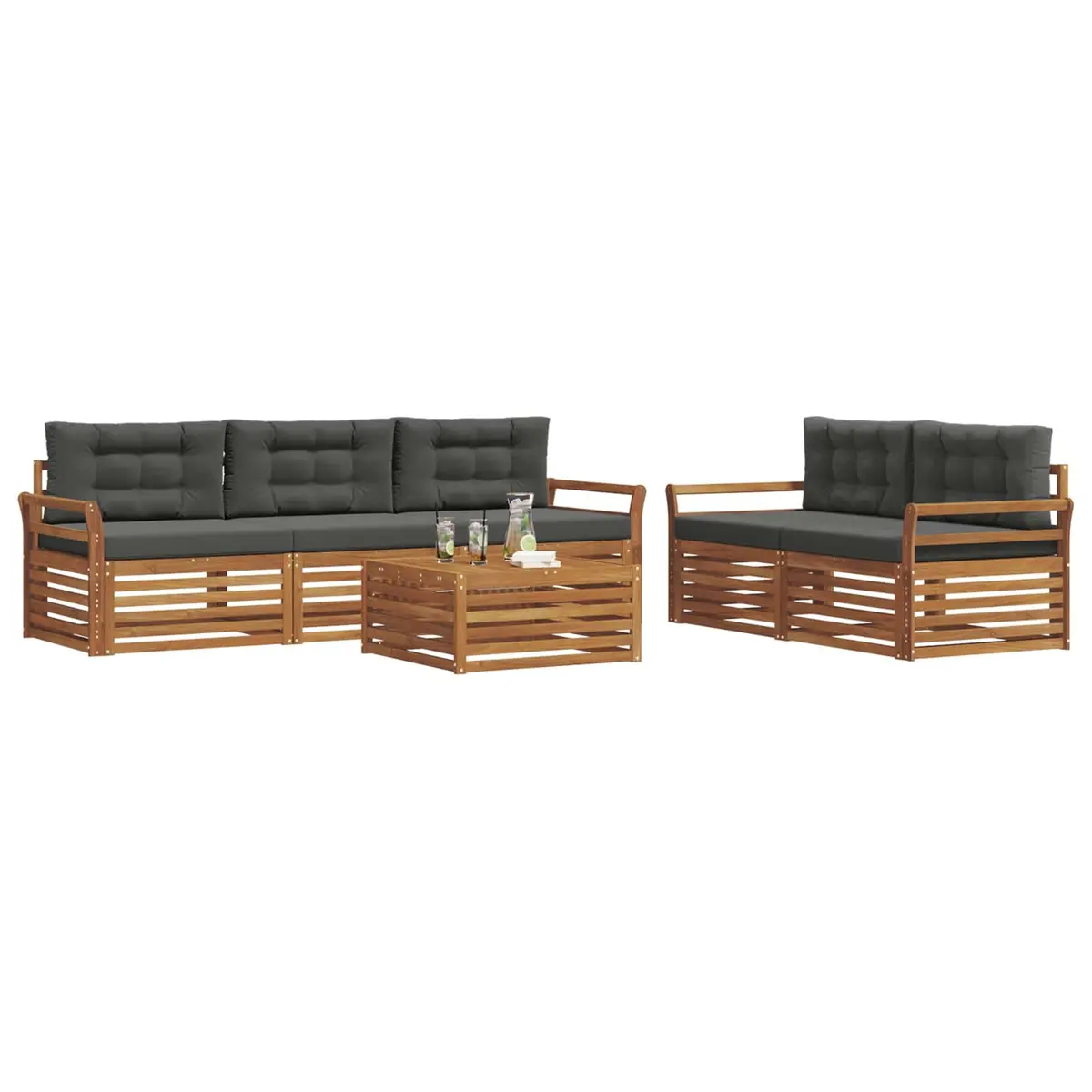 Outdoor Sofa Set Modular Acacia Wood 6 Piece Natural Anthracite
