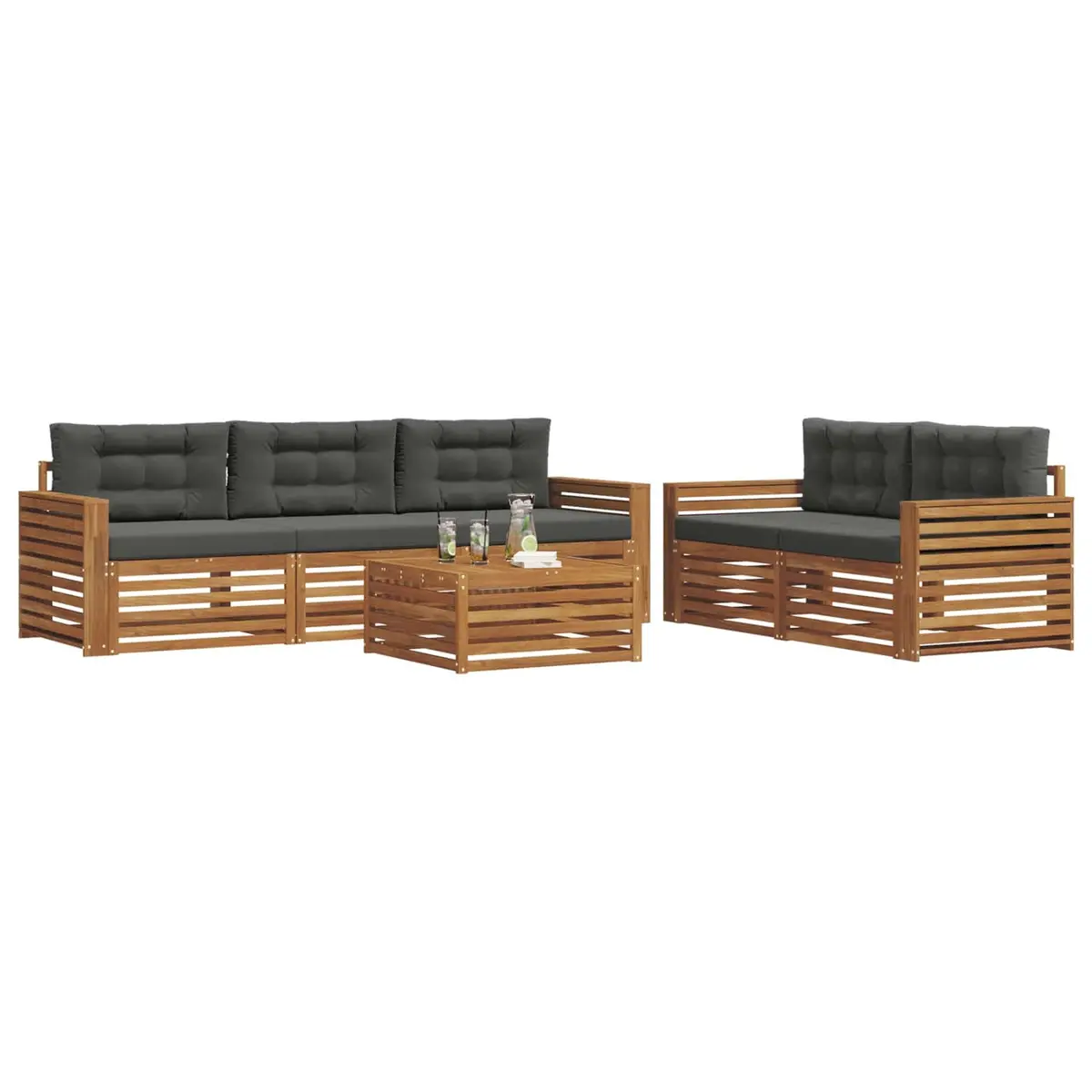Outdoor Sofa Set Modular Solid Acacia Wood 6 Piece Natural Anthracite