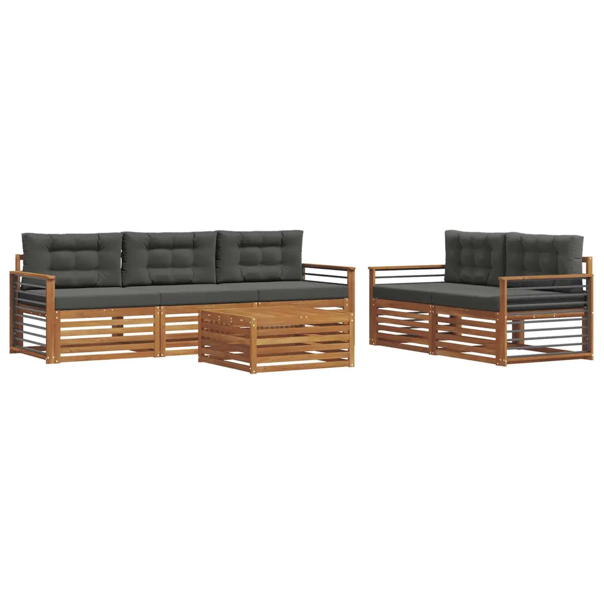 Modular Outdoor Lounge Set 6 Pieces Solid Acacia Wood Natural Anthracite Weather Resistant Garden Furniture