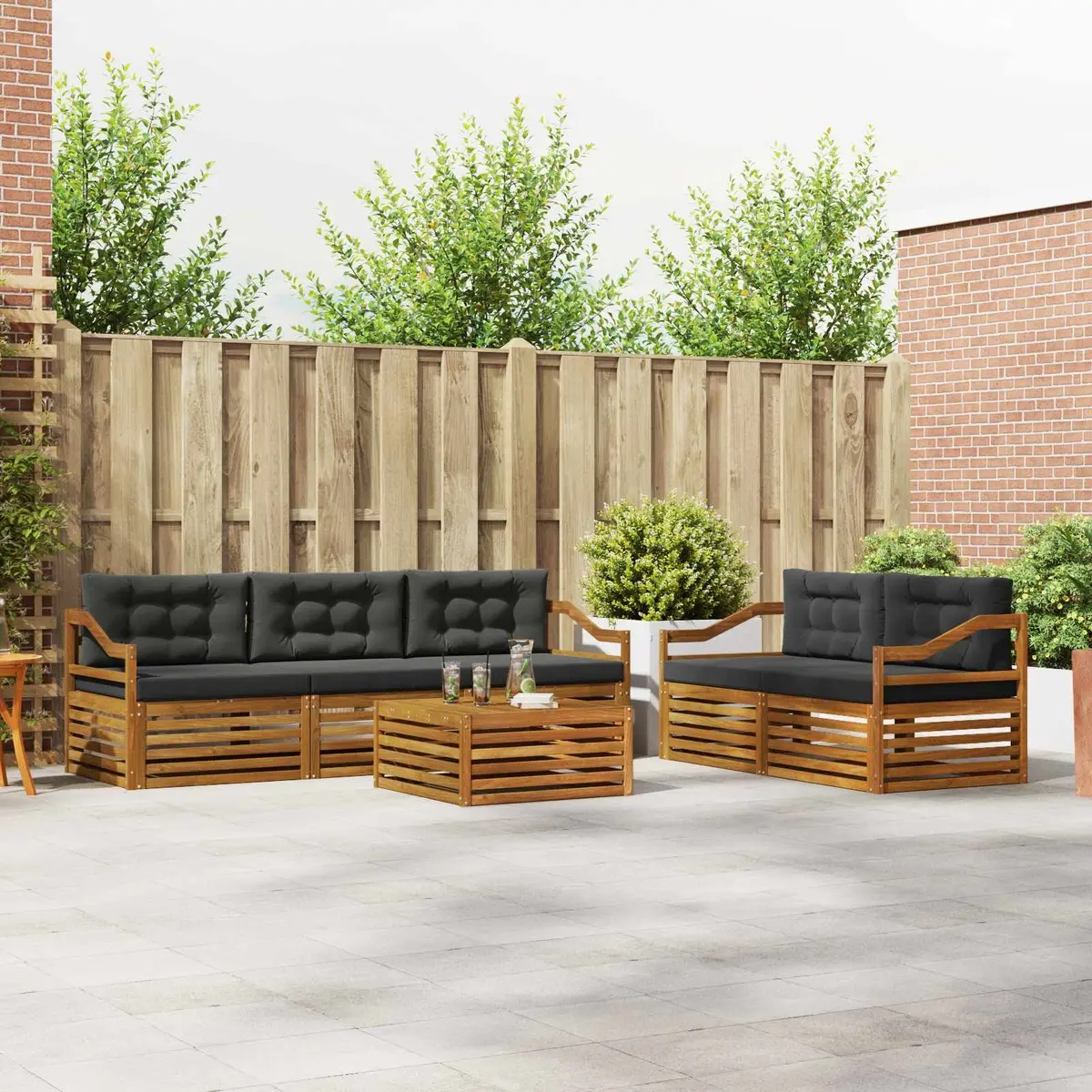Outdoor Sofa Set 6 Piece Garden Furniture Natural Anthracite Acacia Wood Lounge