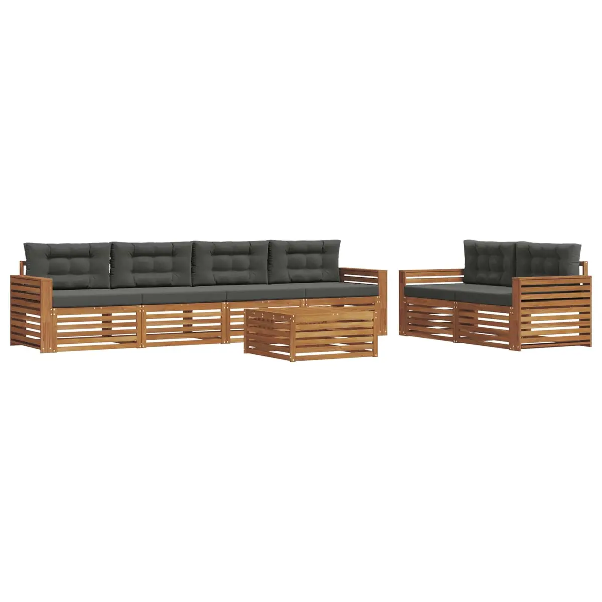 7 Piece Modular Outdoor Sofa Set Solid Acacia Wood Natural with Cushions