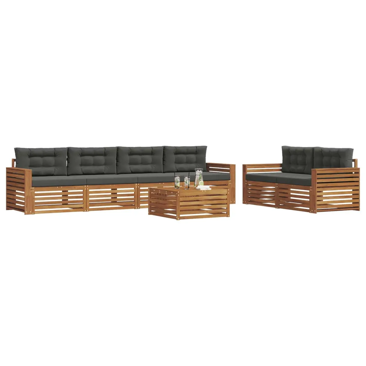 7 Piece Modular Outdoor Sofa Set Solid Acacia Wood Natural with Cushions