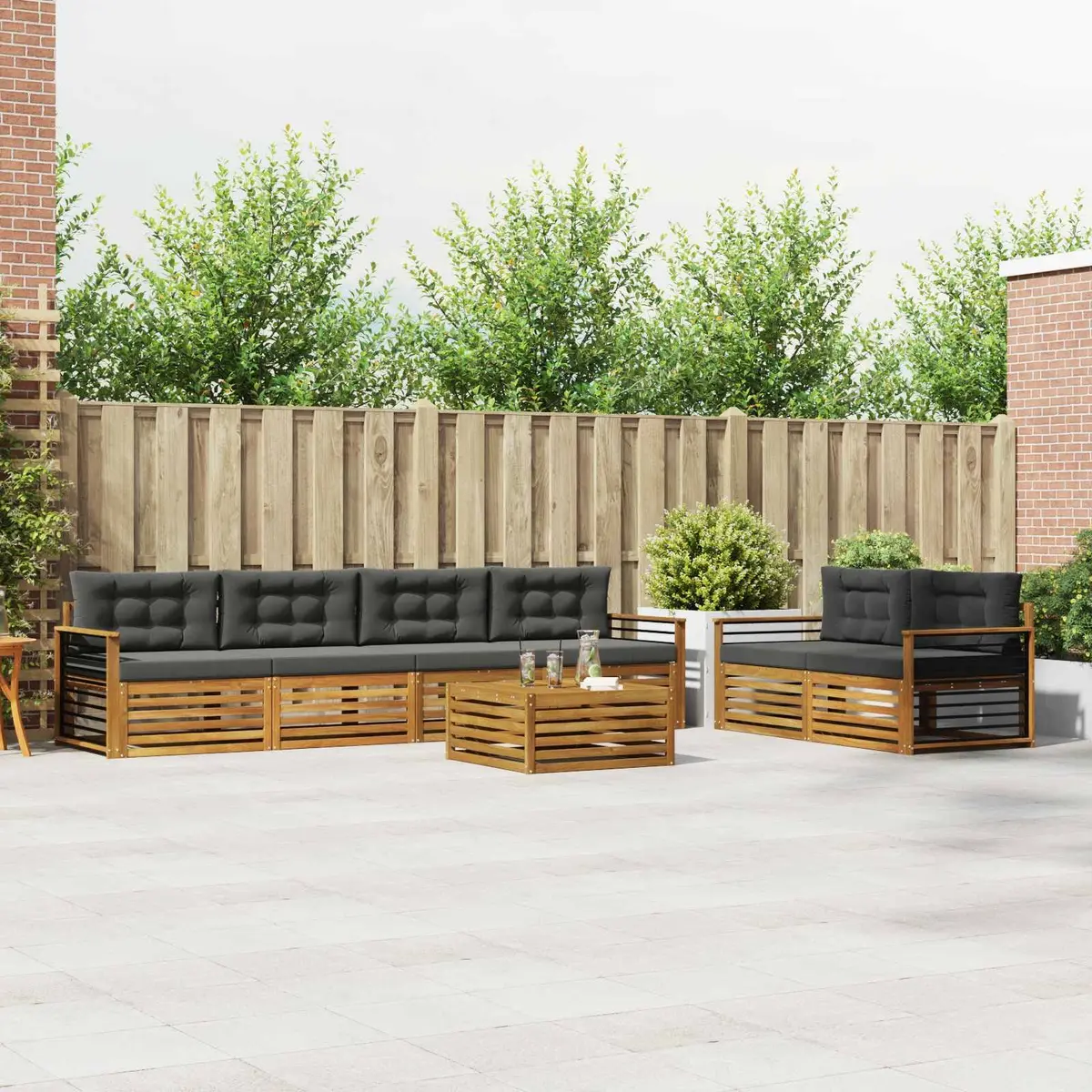 Outdoor Sofa Set 7 Piece Garden Furniture with Cushions Natural Anthracite