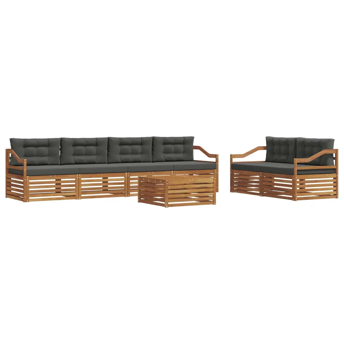 7PieceOutdoorSofaSetModularDesignSolidAcaciaWoodNaturalFinishwithCushionsforPatioandGarden