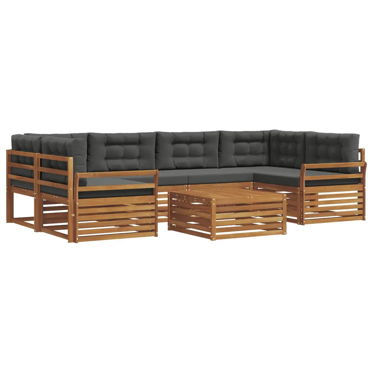 Outdoor Sofa Set 7 Piece Garden Furniture Natural Anthracite Acacia Wood Cushion
