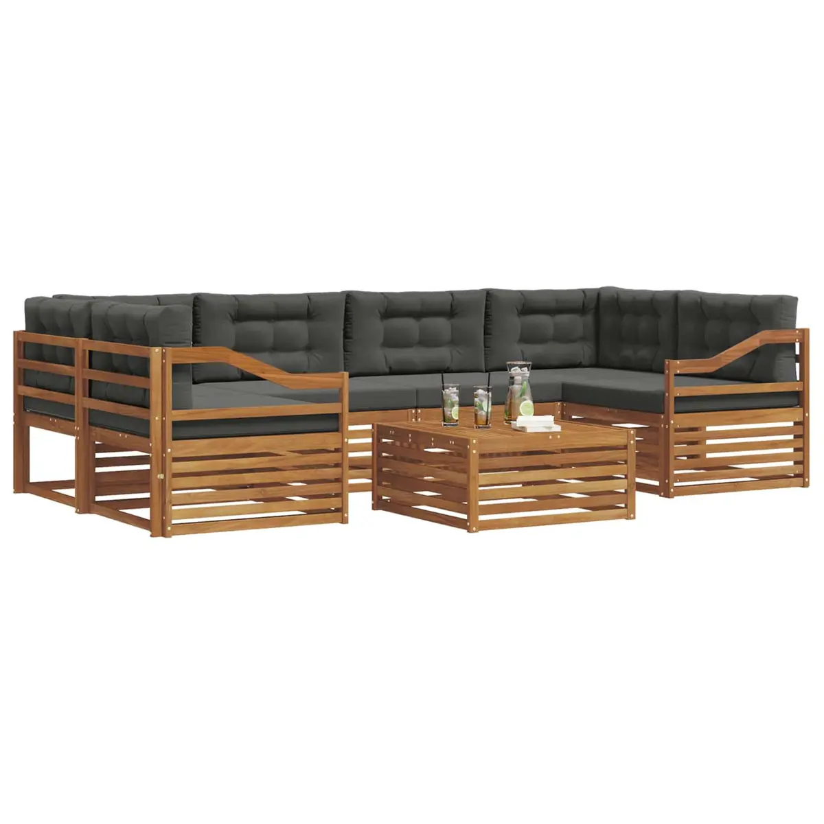 Outdoor Sofa Set 7 Pieces Modular Solid Acacia Wood with Cushions Natural Anthracite
