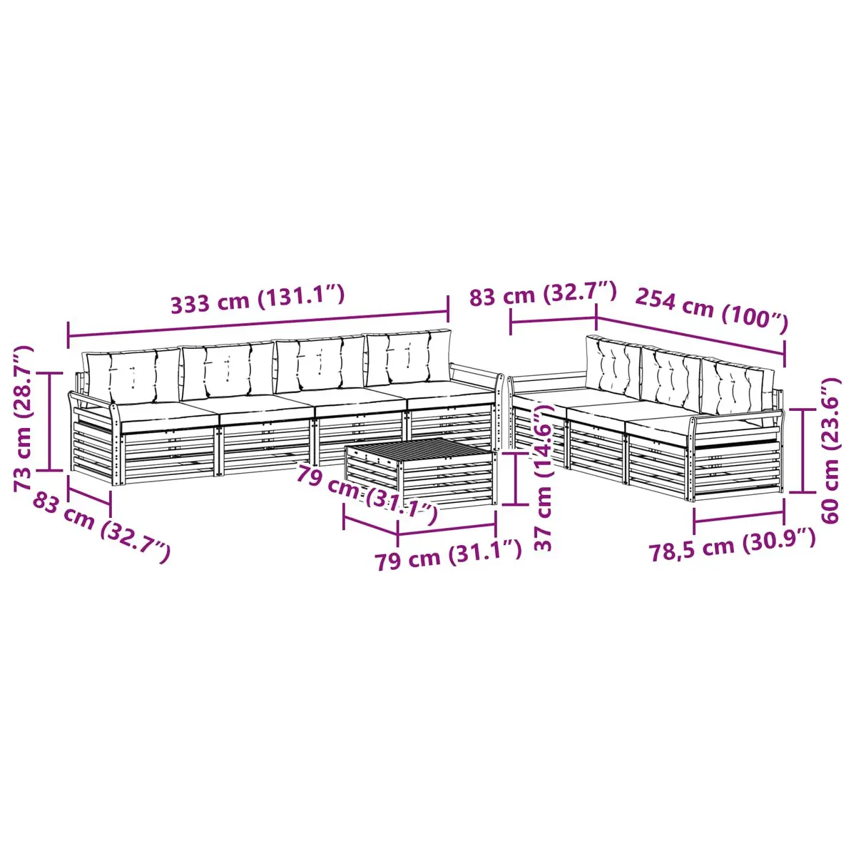 Outdoor Sofa Set 8 Pieces Natural Anthracite Garden Furniture Modular Patio
