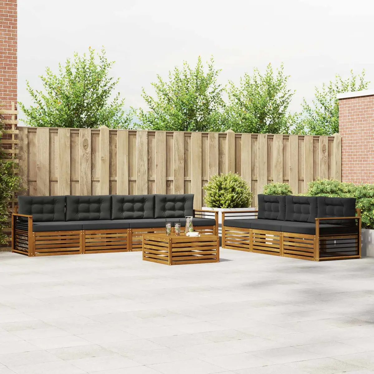 8 Piece Modular Outdoor Sofa Set Solid Acacia Wood Natural Anthracite Weather Resistant Garden Furniture
