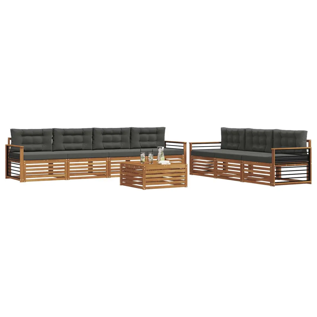 8 Piece Modular Outdoor Sofa Set Solid Acacia Wood Natural Anthracite Weather Resistant Garden Furniture