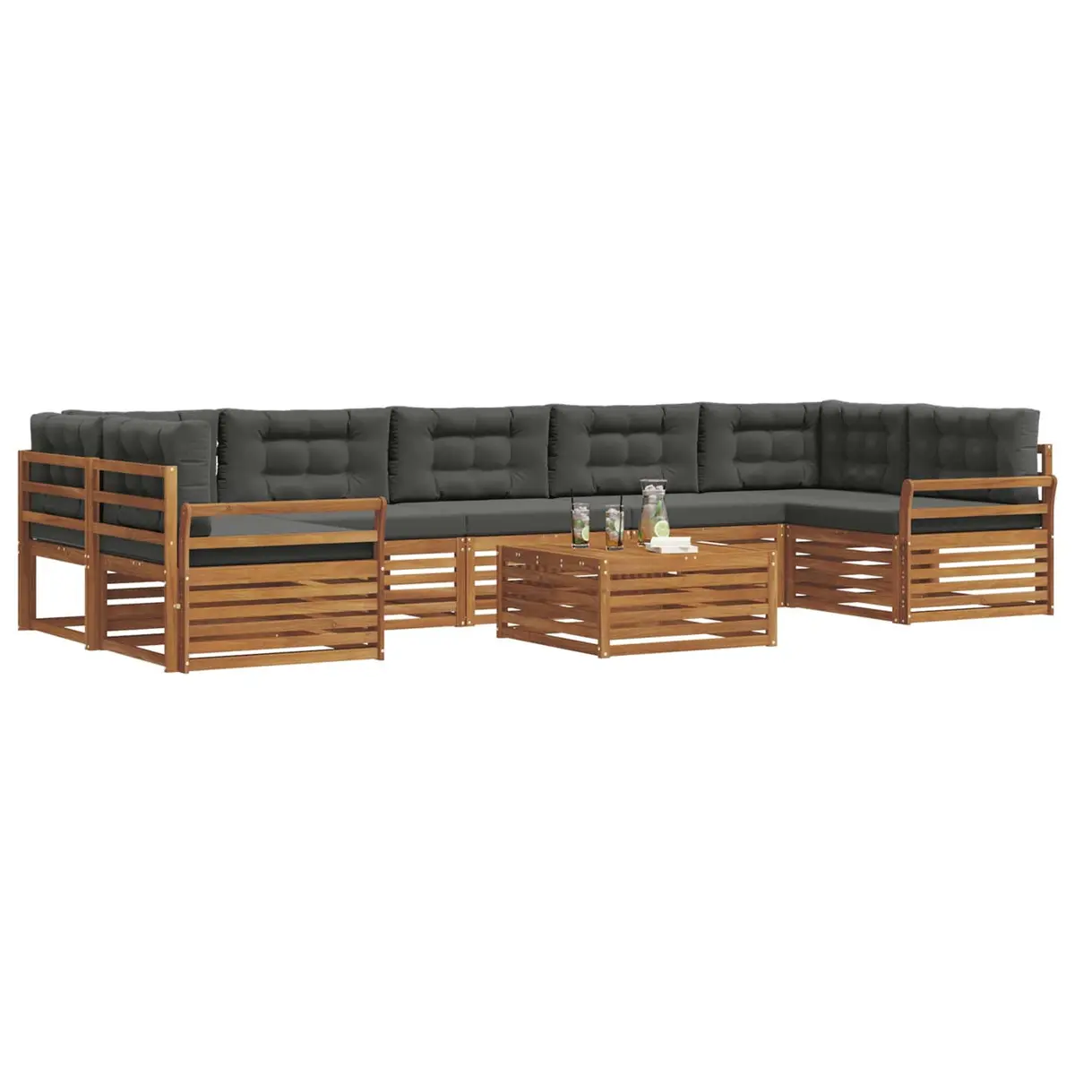 Outdoor Sofa Set Modular Solid Acacia Wood 8 Pieces Natural Anthracite