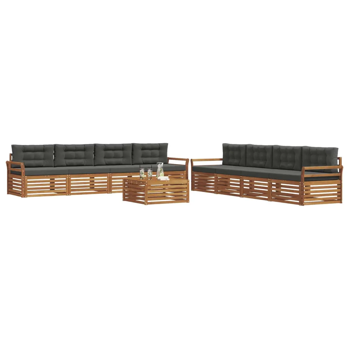Outdoor Sofa Set Modular Acacia Wood 9 Pieces Natural Anthracite
