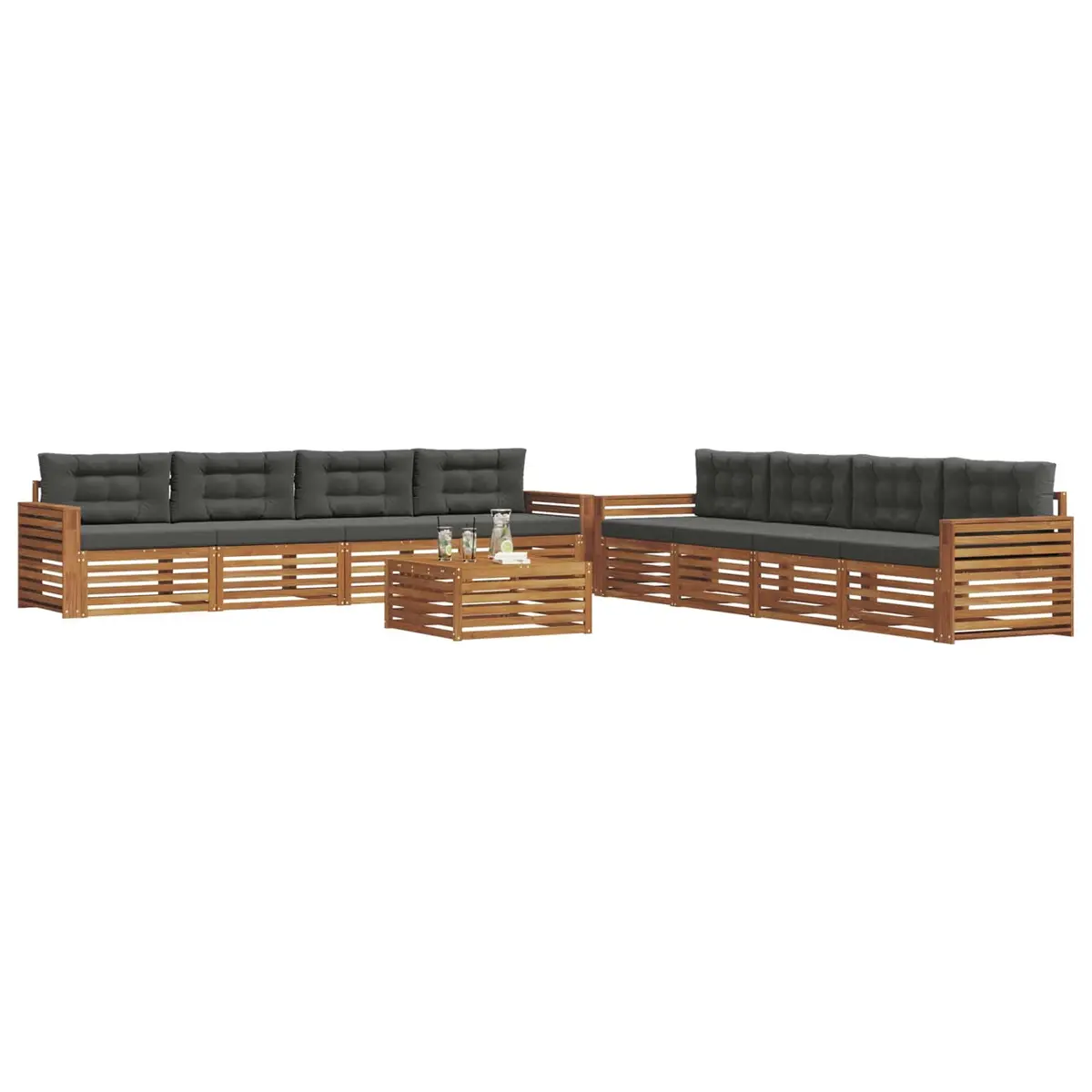 Outdoor Sofa Set 9 Pieces Modular Seating Garden Furniture Natural Anthracite