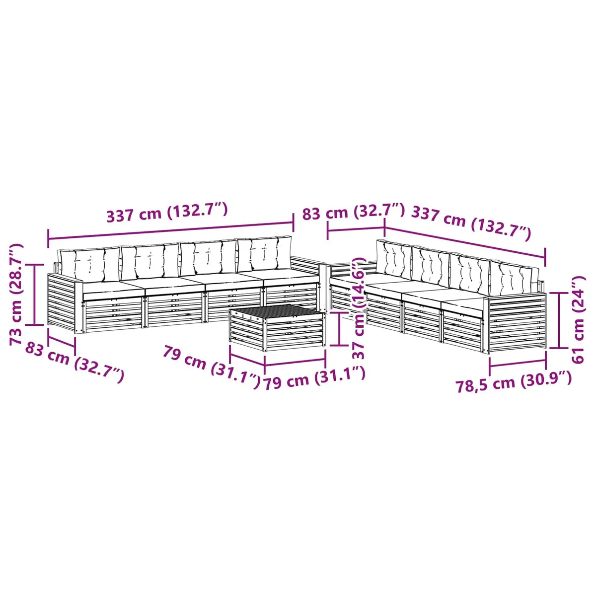 Outdoor Sofa Set 9 Pieces Modular Seating Garden Furniture Natural Anthracite