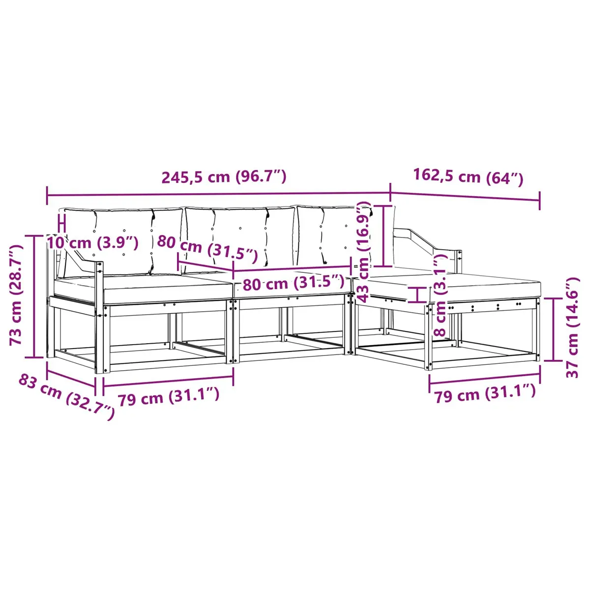 Outdoor Sofa Set Garden Furniture Natural Anthracite Acacia Wood Modular Seating
