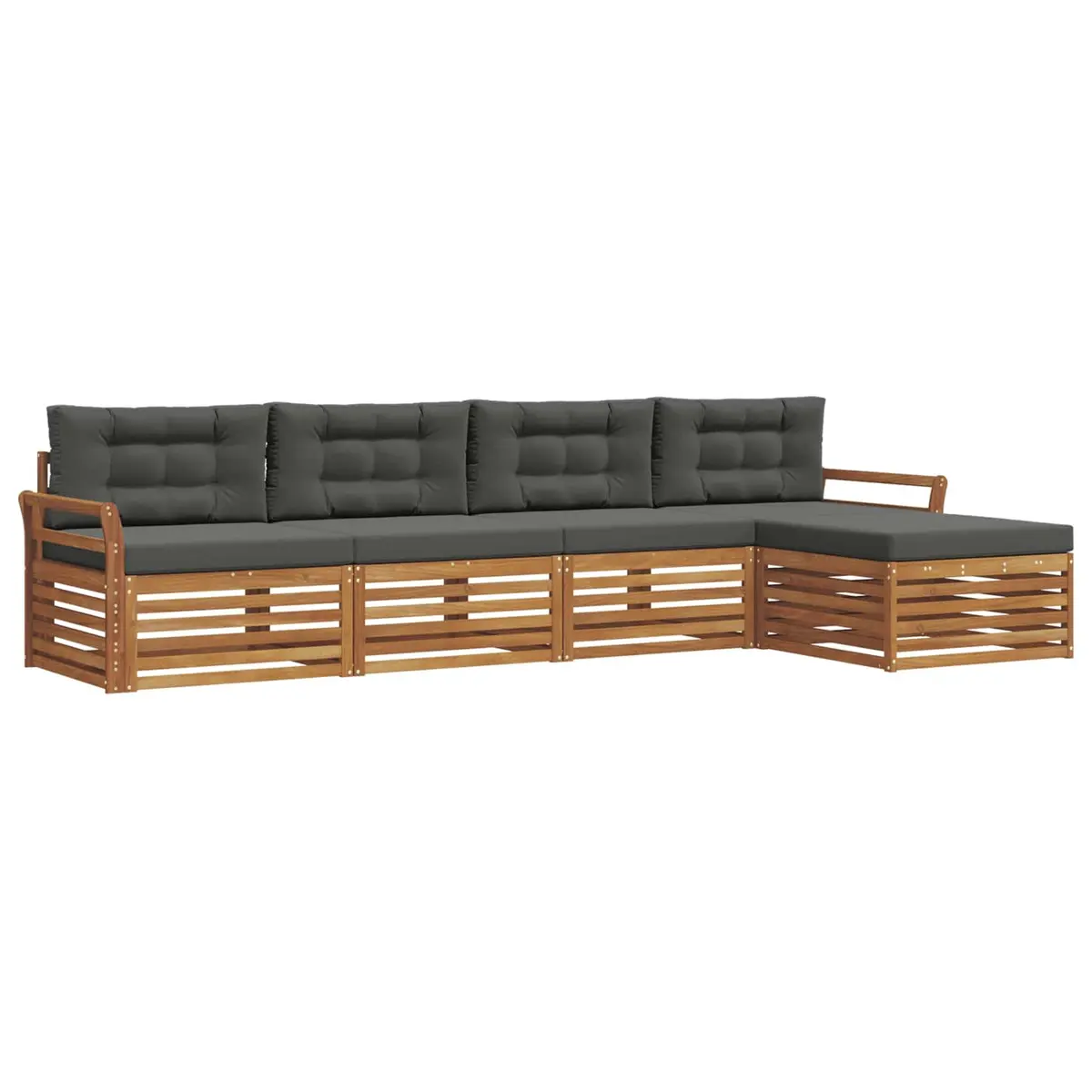 Outdoor Sofa Set Solid Acacia Wood 5 Piece Modular Natural Colour