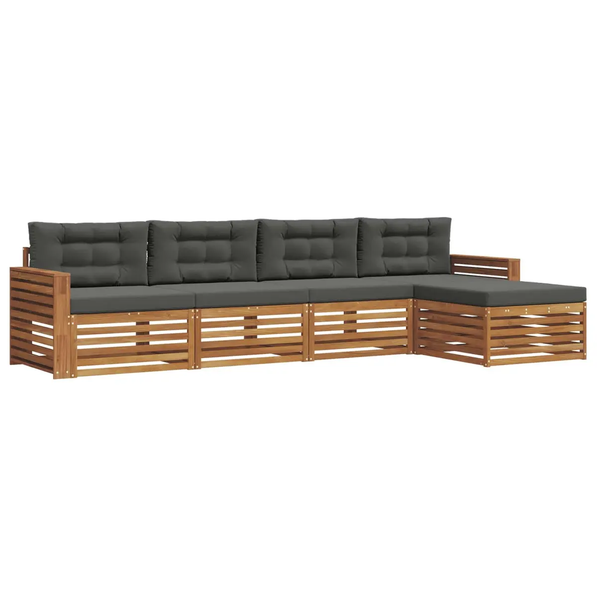 Outdoor Sofa Set Solid Acacia Wood 5 Piece Modular Seating with Cushions Natural Anthracite