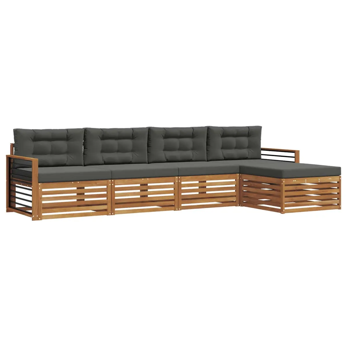 Modular Outdoor Sofa Set Natural Solid Acacia Wood 5 Pieces Garden Furniture