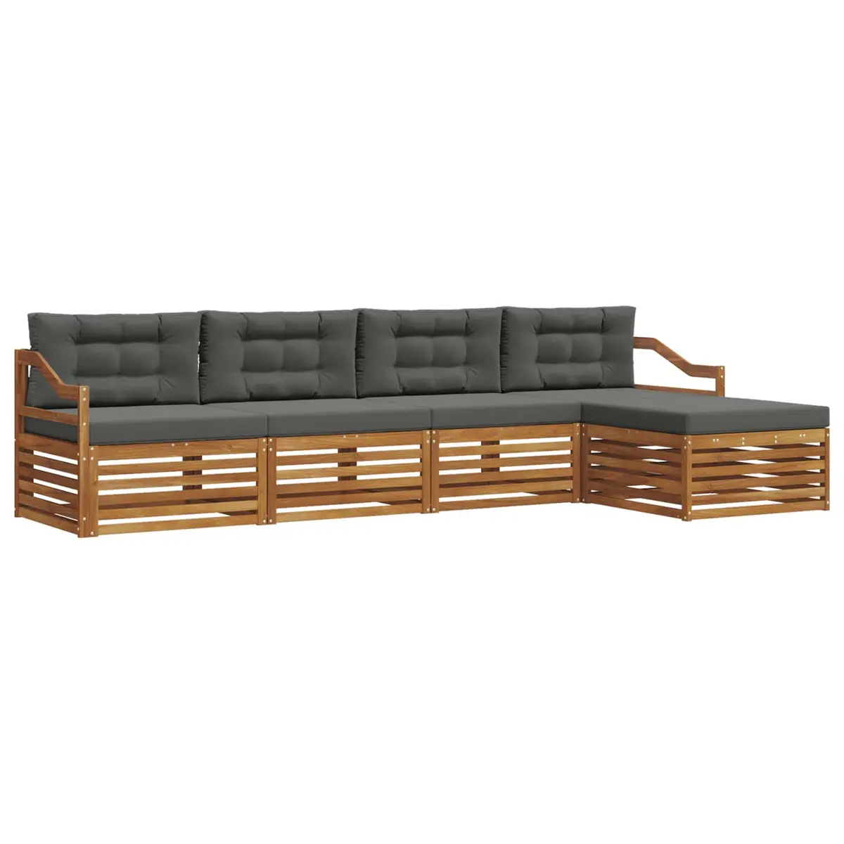 Outdoor Sofa Set Modular Solid Acacia Wood 5 Pieces Natural Anthracite