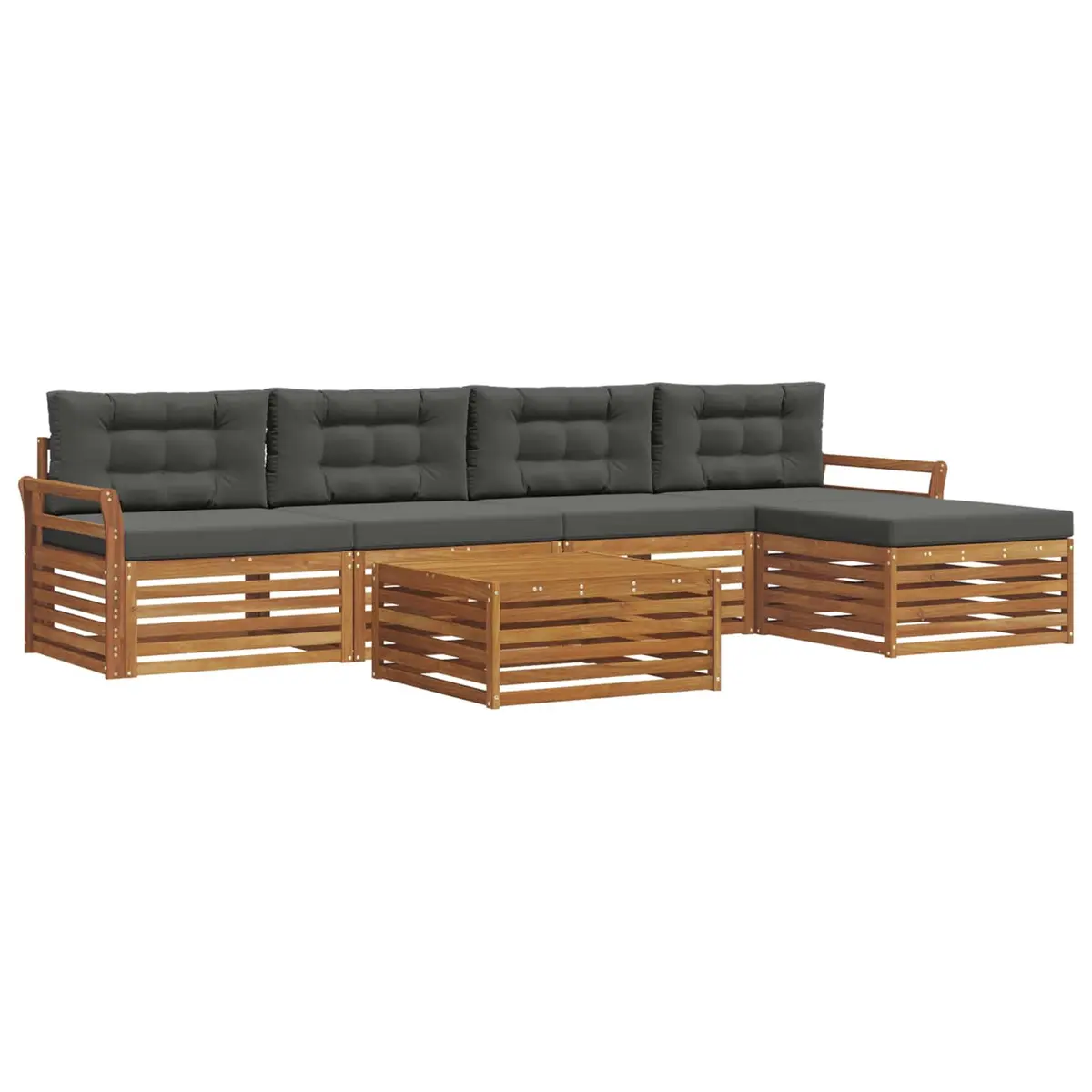 Outdoor Sofa Set Solid Acacia Wood Modular 6 Pieces Brown